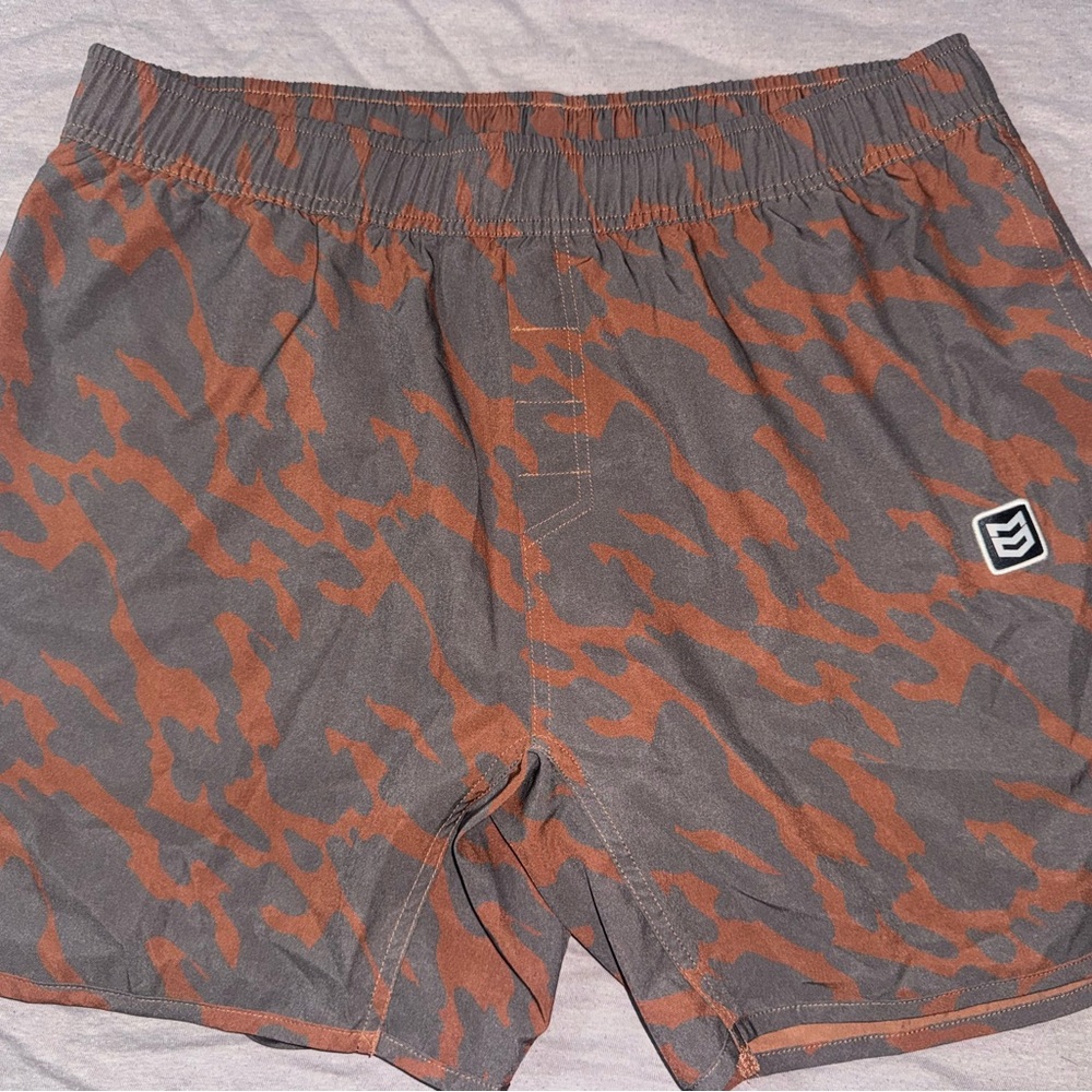 Men's Athletic Shorts in Gray and Orange Camo
